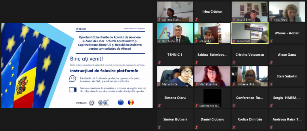 Webinarul: ”Oportunitățile oferite de Acordul de Asociere și Zona de Liber Schimb Aprofundată și Cuprinzătoare dintre UE și Republica Moldova pentru comunitatea de afaceri